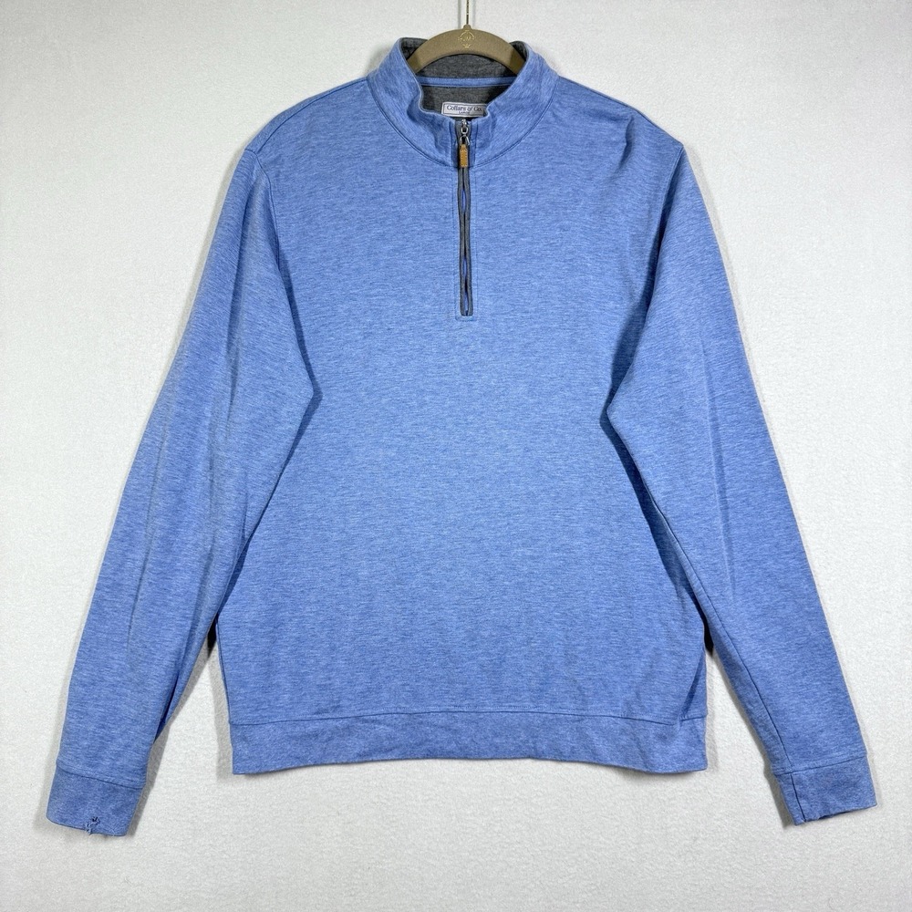 Collars and Co Shirt Mens‎ Large Cloud Cotton Quarter Zip Pullover Sweater Blue